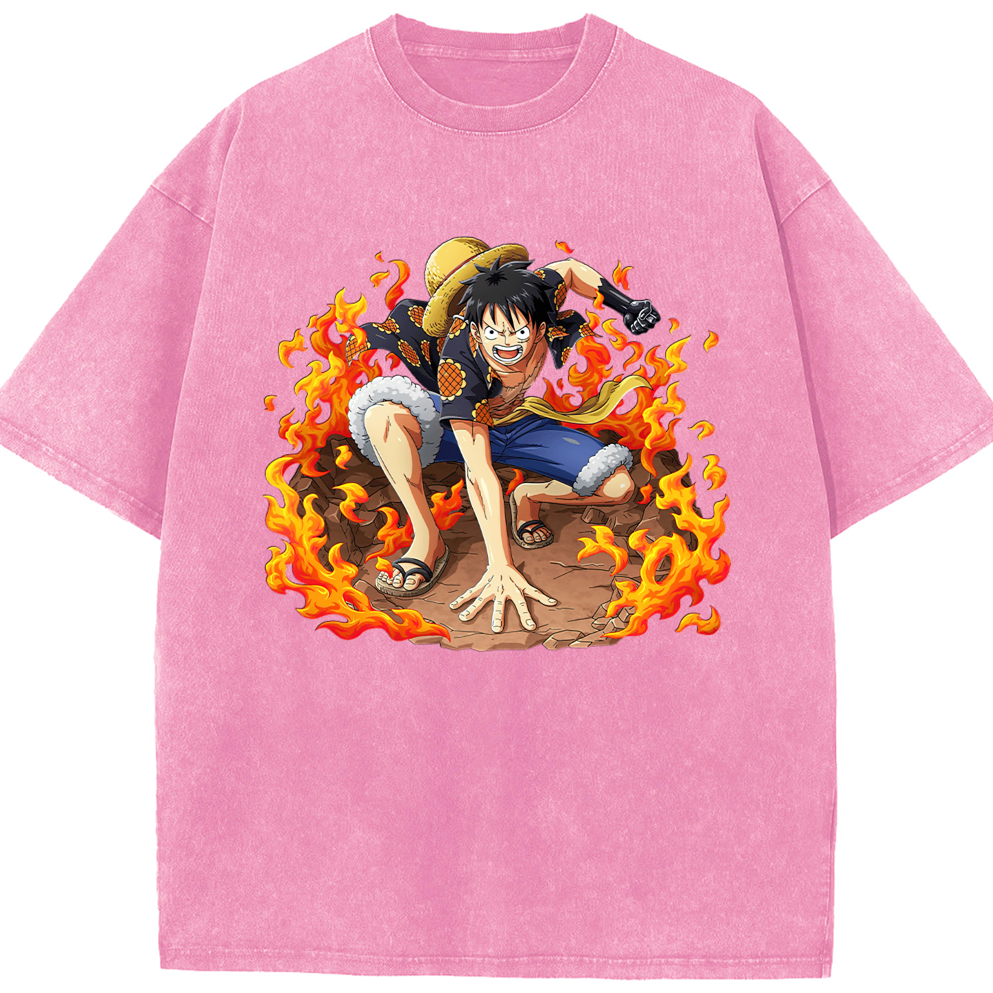ワンピース モンキー・D・ルフィ ONE PIECE Monkey D. Luffy 綿100% ヴィンテージ風 半袖Tシャツ（フロントプリント）